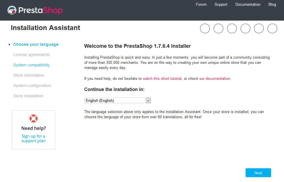 prestashop installation wizard