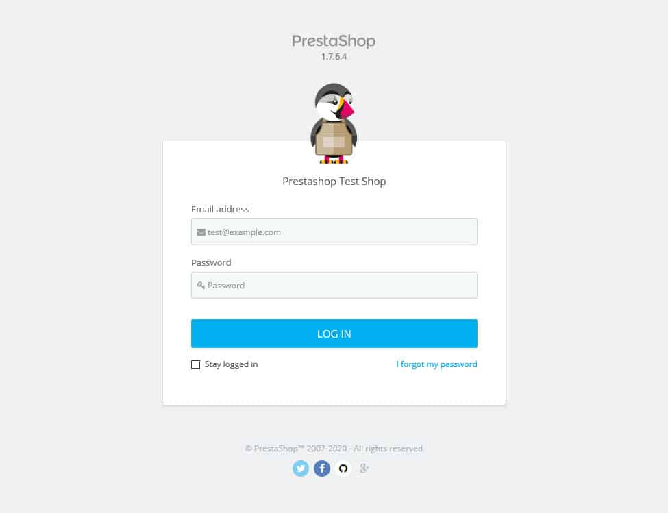 prestashop login page