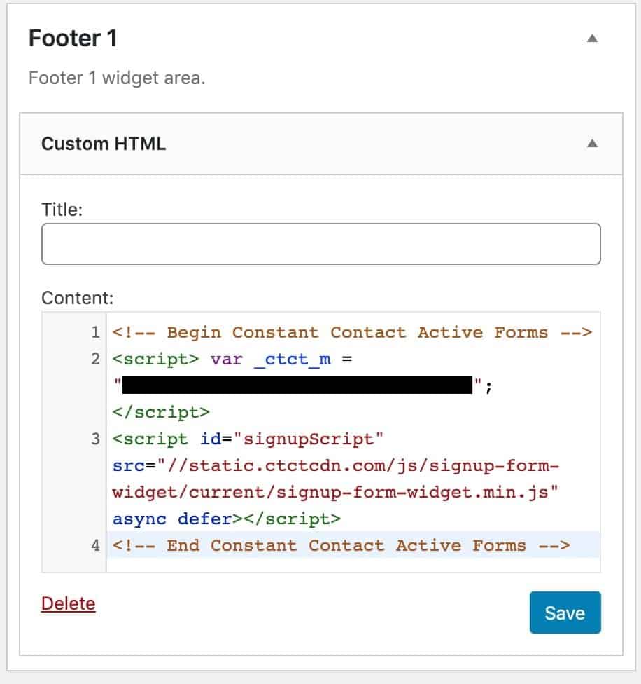 widget in footer