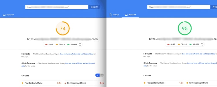 Example Google site speed test for benchmarking site speed