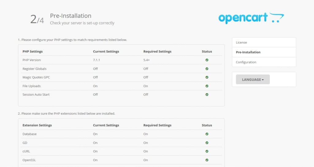 opencart installation step 2