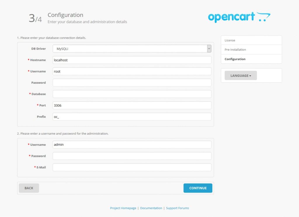 opencart installation step 3