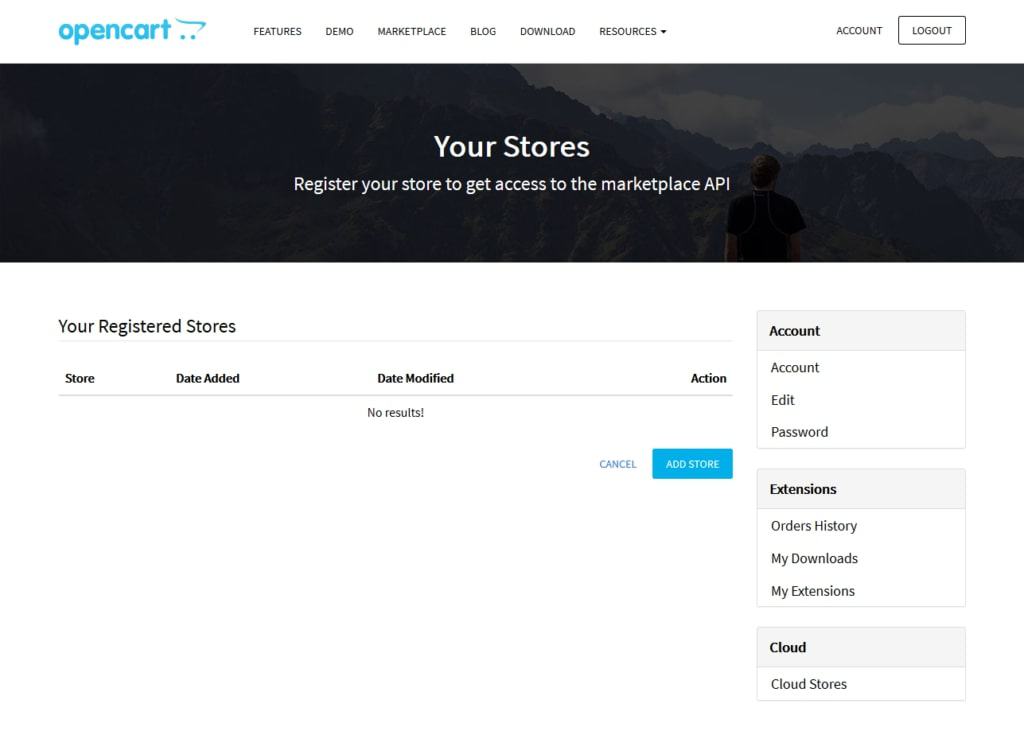 register store on opencart