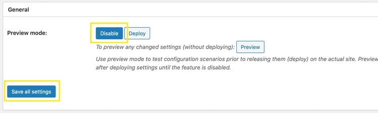 General settings page