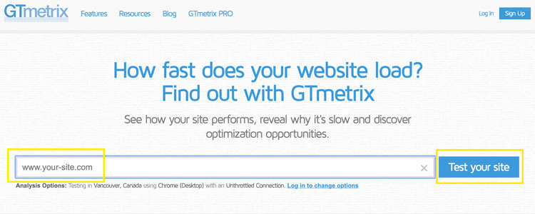 GTmetrix website for benchmarking website speed before WordPress optimization strategies are applied