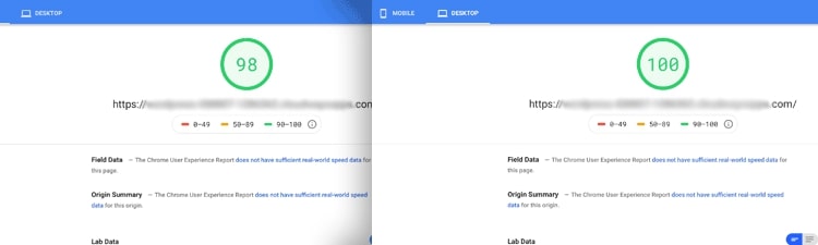New Google site speed test after WordPress optimization strategies were applied