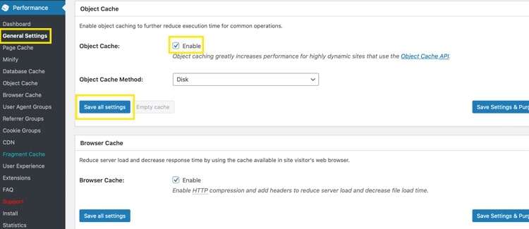 General settings page