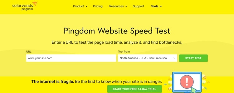 Pingdom site speed test tool for benchmarking website speed before applying WordPress optimization strategies