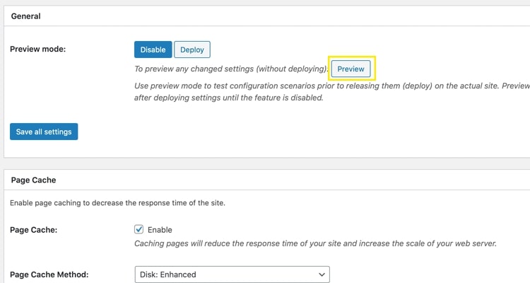 General settings page