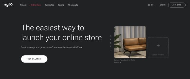 Zyro online store homepage screenshot