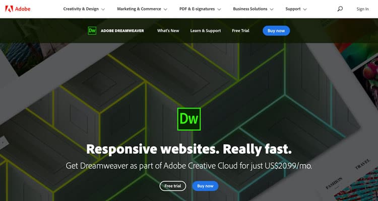 En iyi HTML düzenleyicilerinden biri olan Dreamweaver.