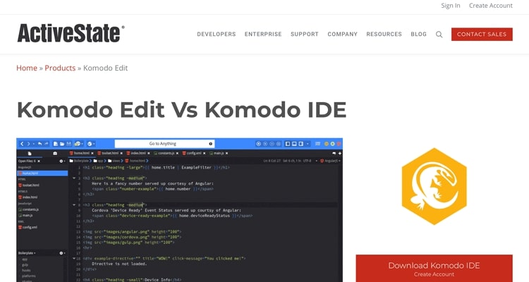 HTML web sitesi için Komodo Edit metin editörü.