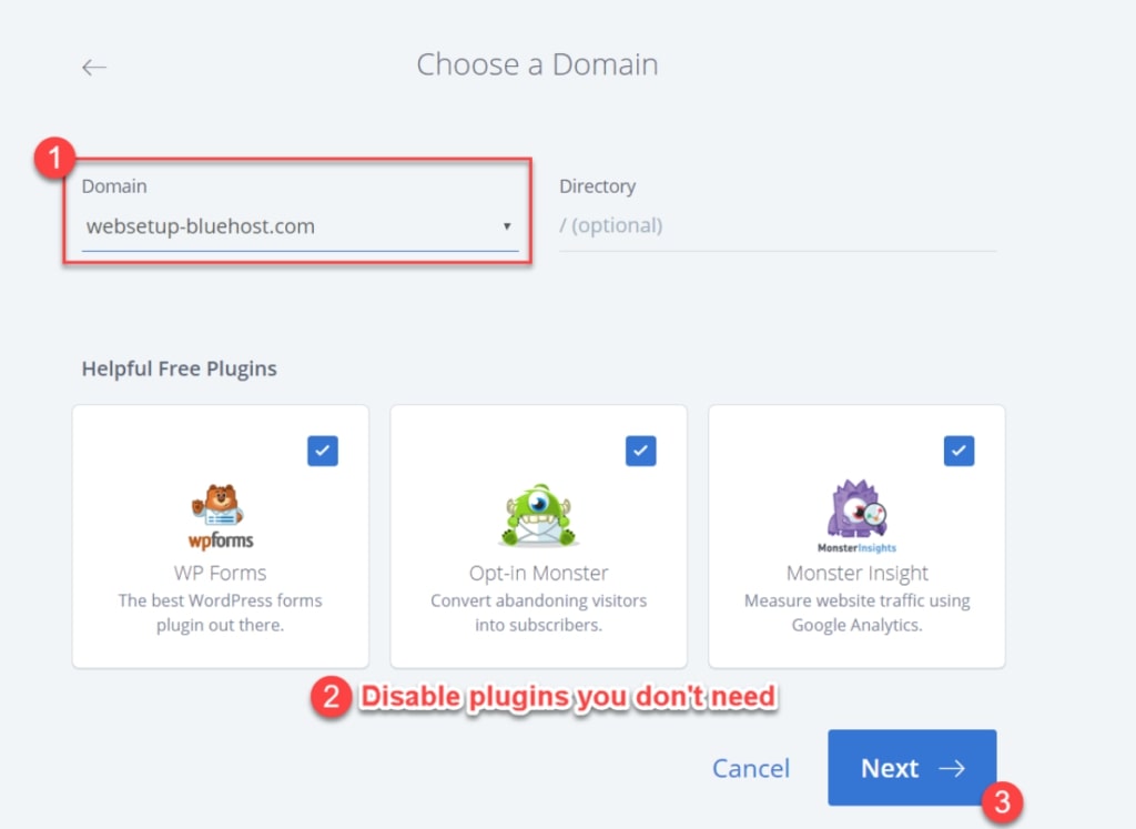 Configuration du site Bluehost