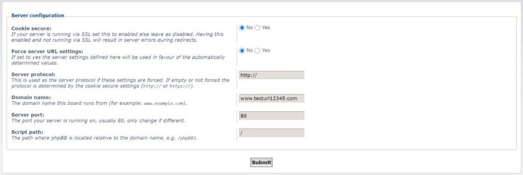 configurazione del server