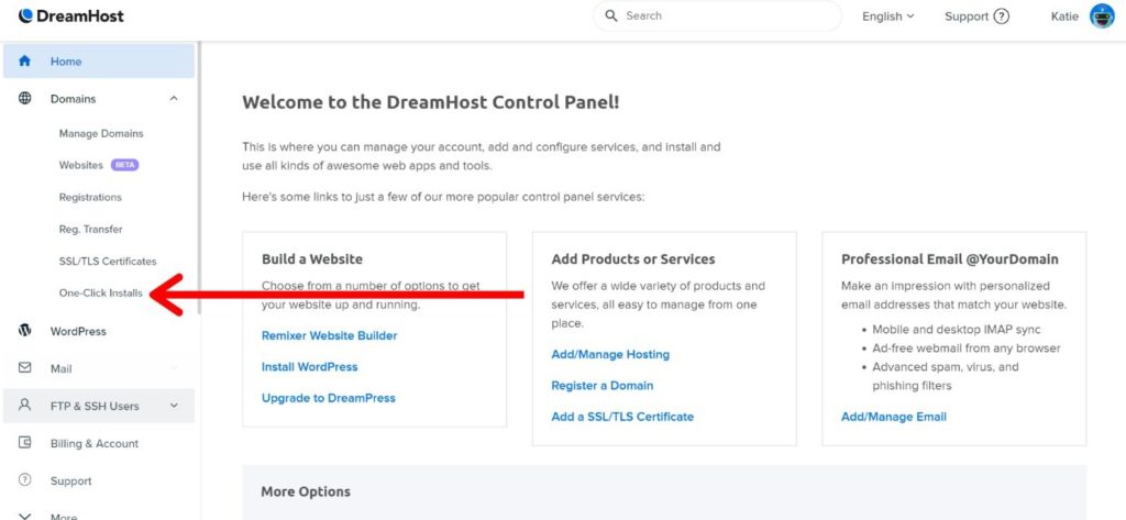 benevenuto nel pannello di controllo dreamhost