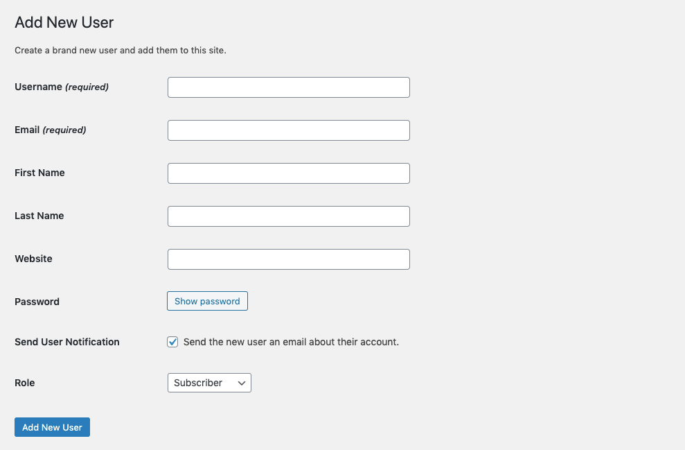 Add New WordPress User