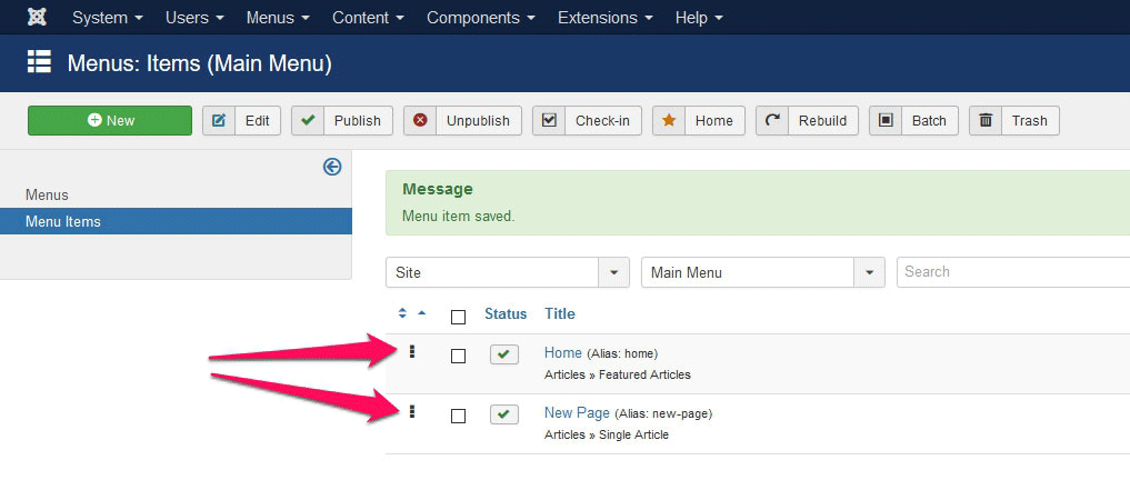 joomla cambiar el orden de los elementos del menú