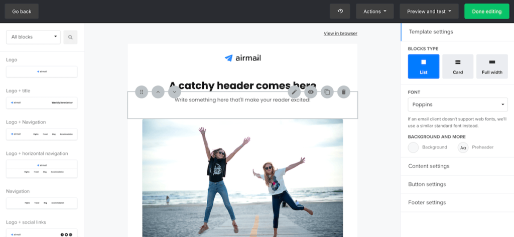 MailerLite email editor