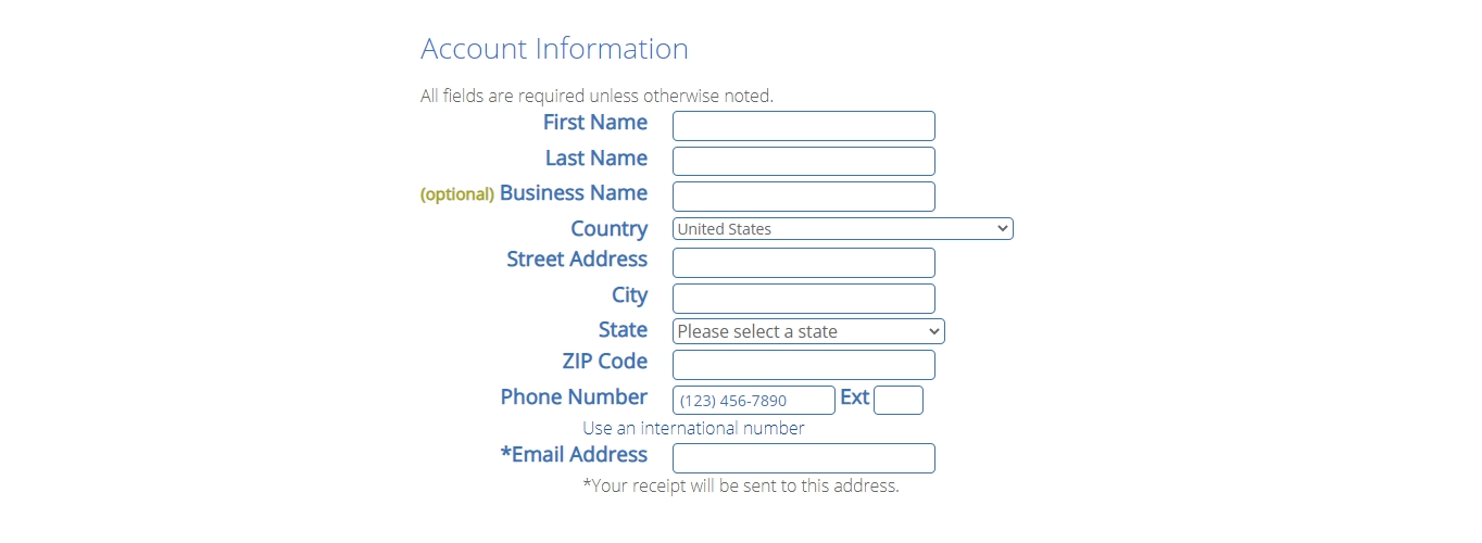 Bluehost account information