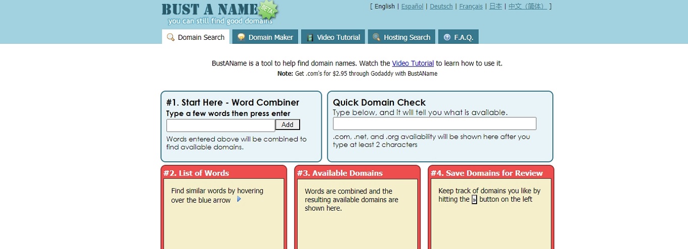 BustAName domain name generator