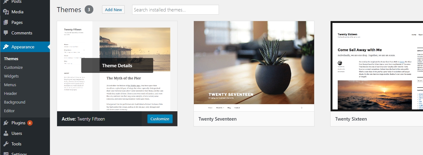 WordPress add a new theme