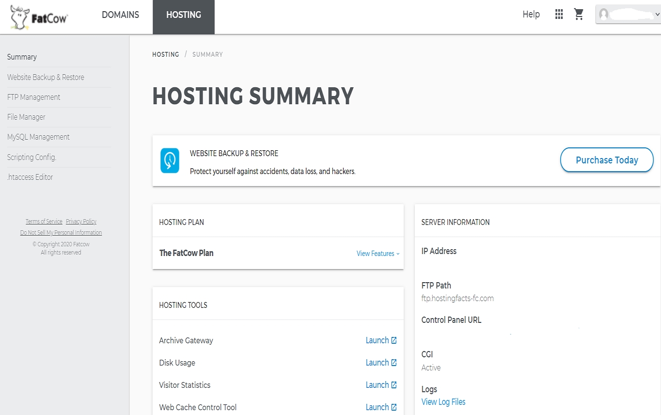 fatcow dashboard