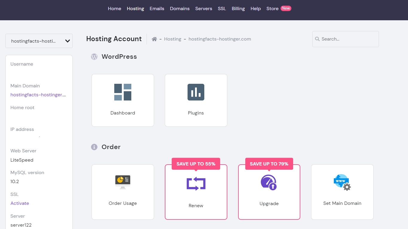 Hostinger dashboard