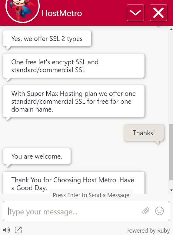 HostMetro support live chat