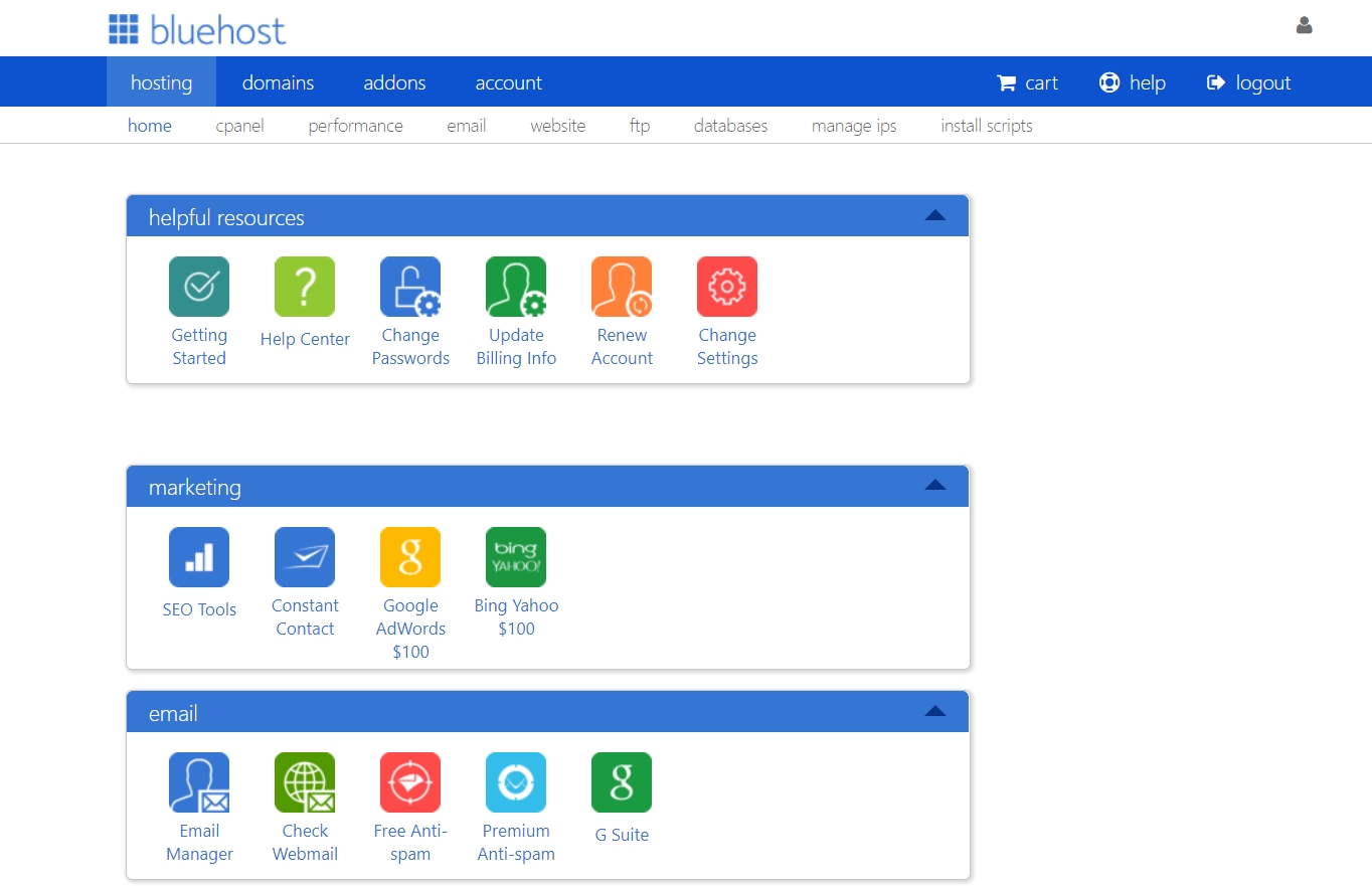 BlueHost Dashboard