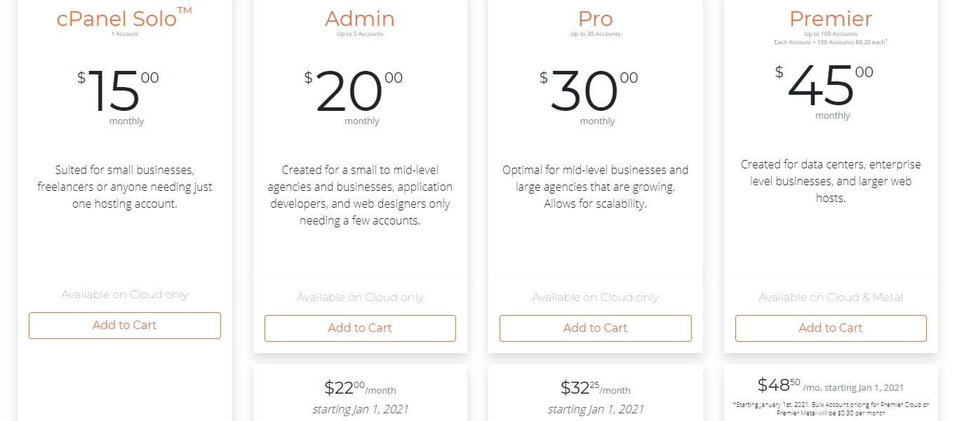cPanel pricing and plans