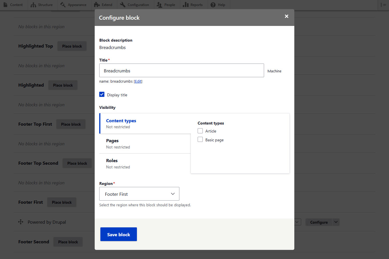 configure drupal block