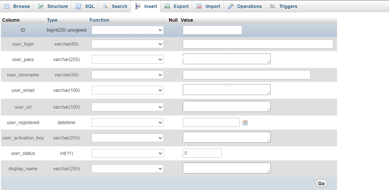 phpMyAdmin Edit Credentials