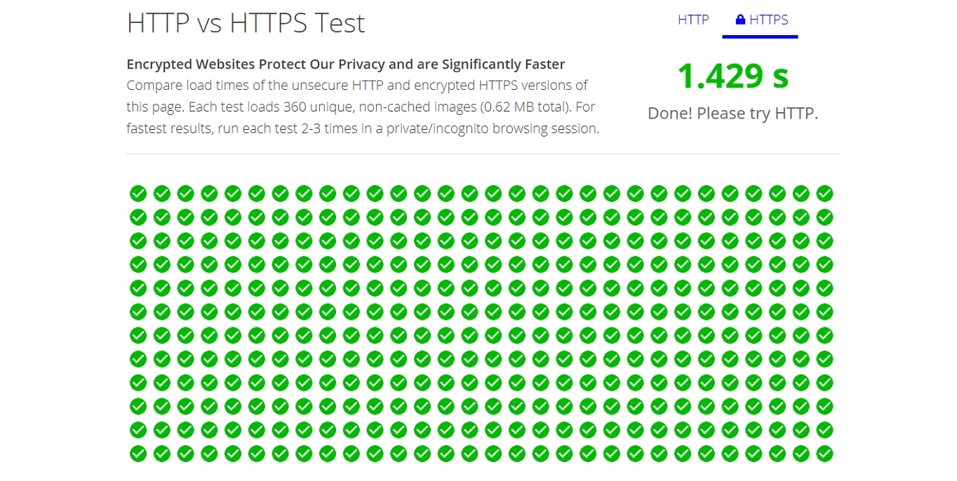 comparación de velocidad http vs https