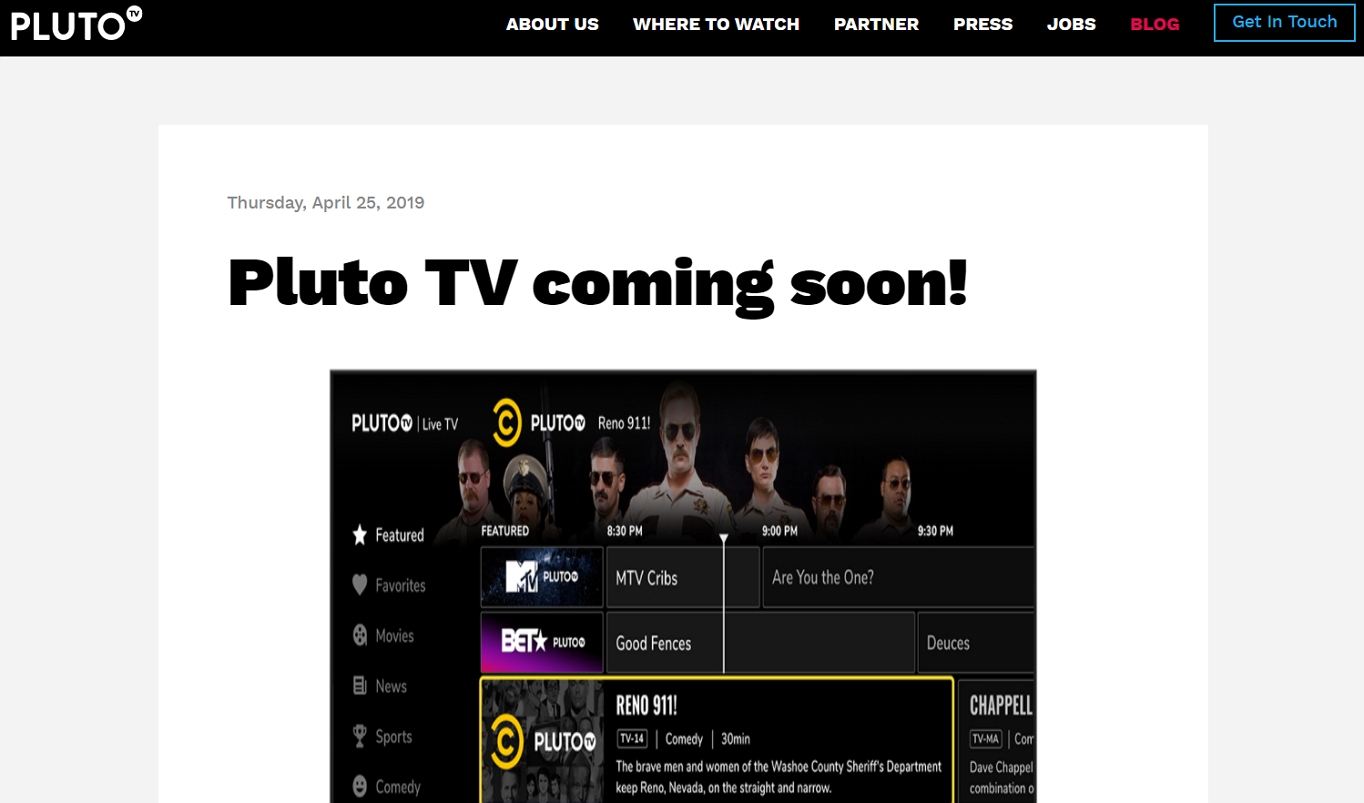 An example entertainment site: Pluto TV.