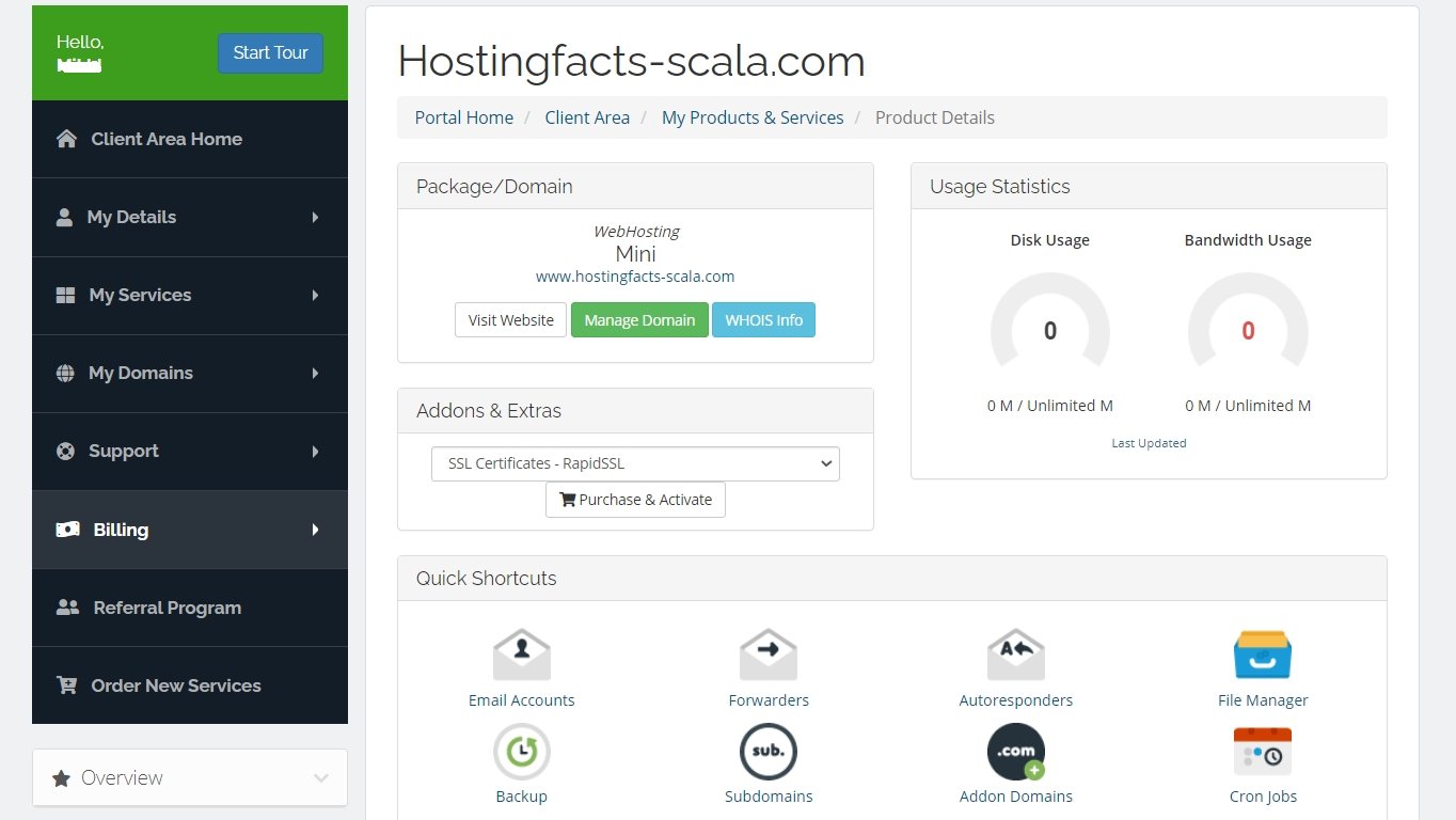 scala hosting client area