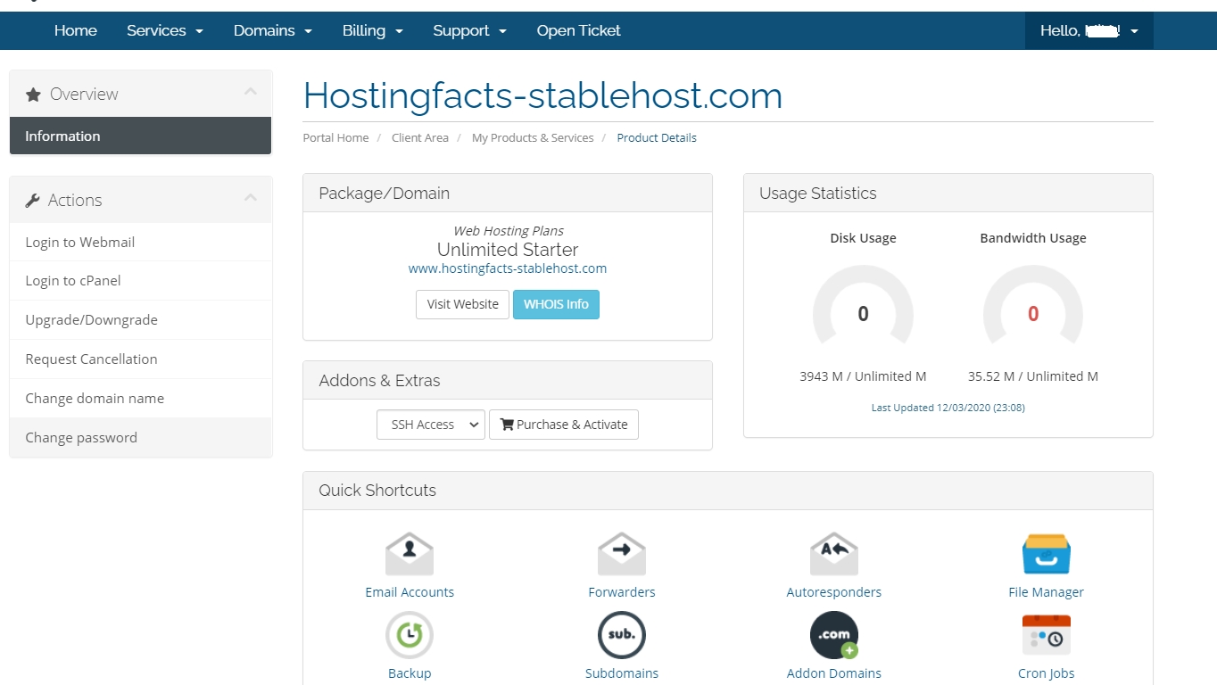 StableHost dashboard