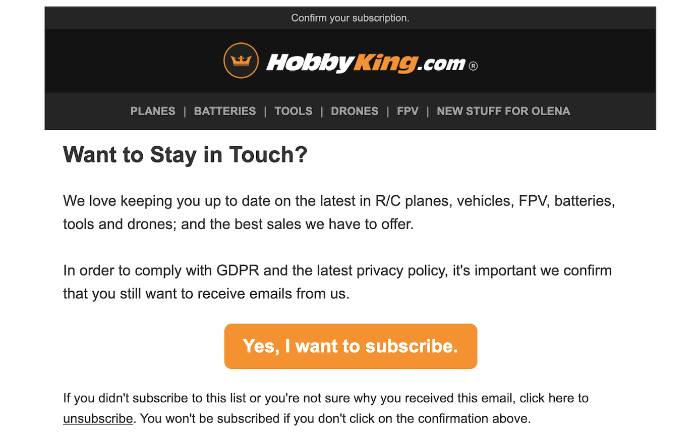 HobbyKing.com follows-up new customers who didn't sign up for their newsletter