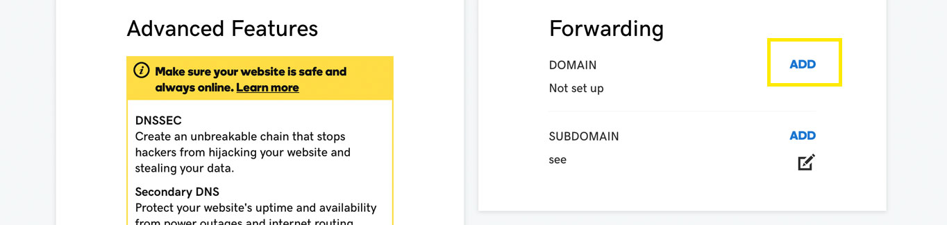 The Manage DNS page.