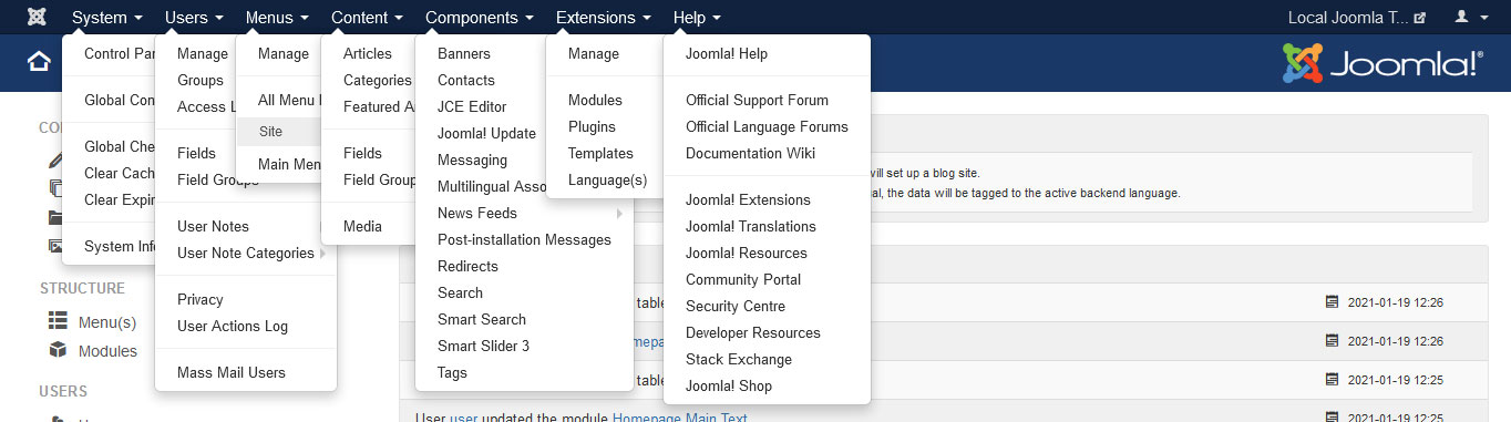 joomla taskbar 