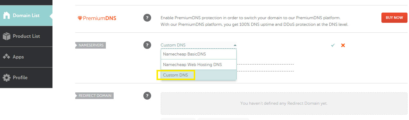 The domain management page in Namecheap.