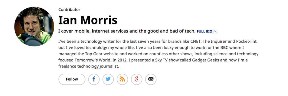 Forbes contributor Ian Morris' bio example