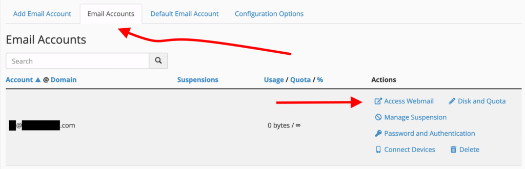 existing emails webmail