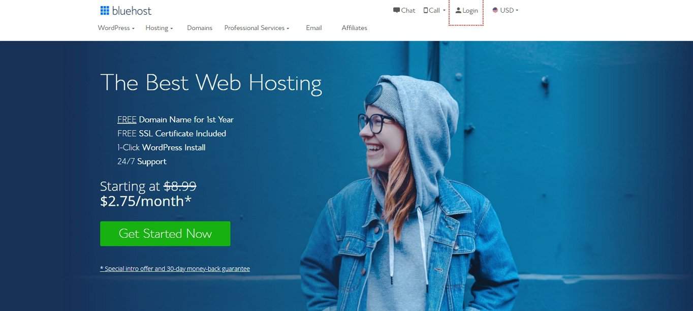 Pagina iniziale di Bluehost