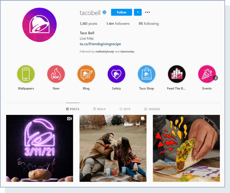 Taco Bell's instagram
