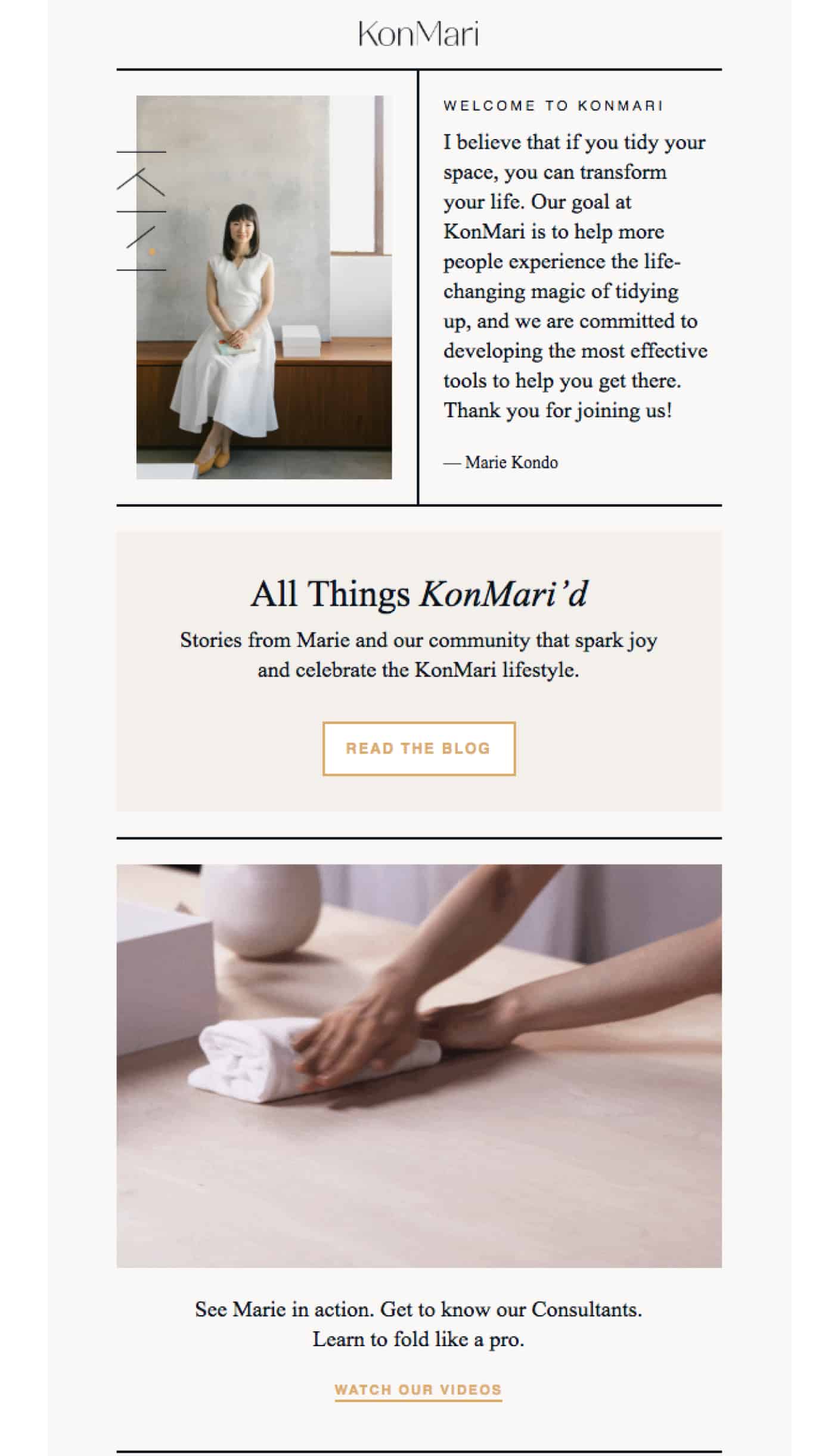 KonMari newsletter confirmation email