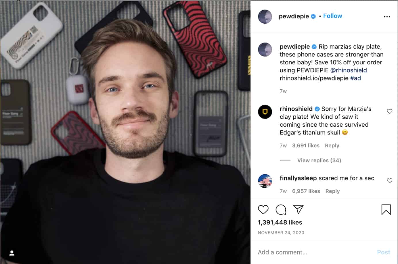 PewDiePie Instagram post