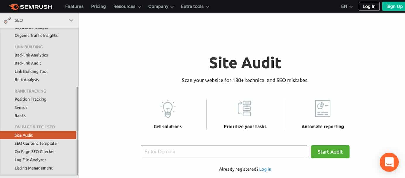 Semrush site audit tool