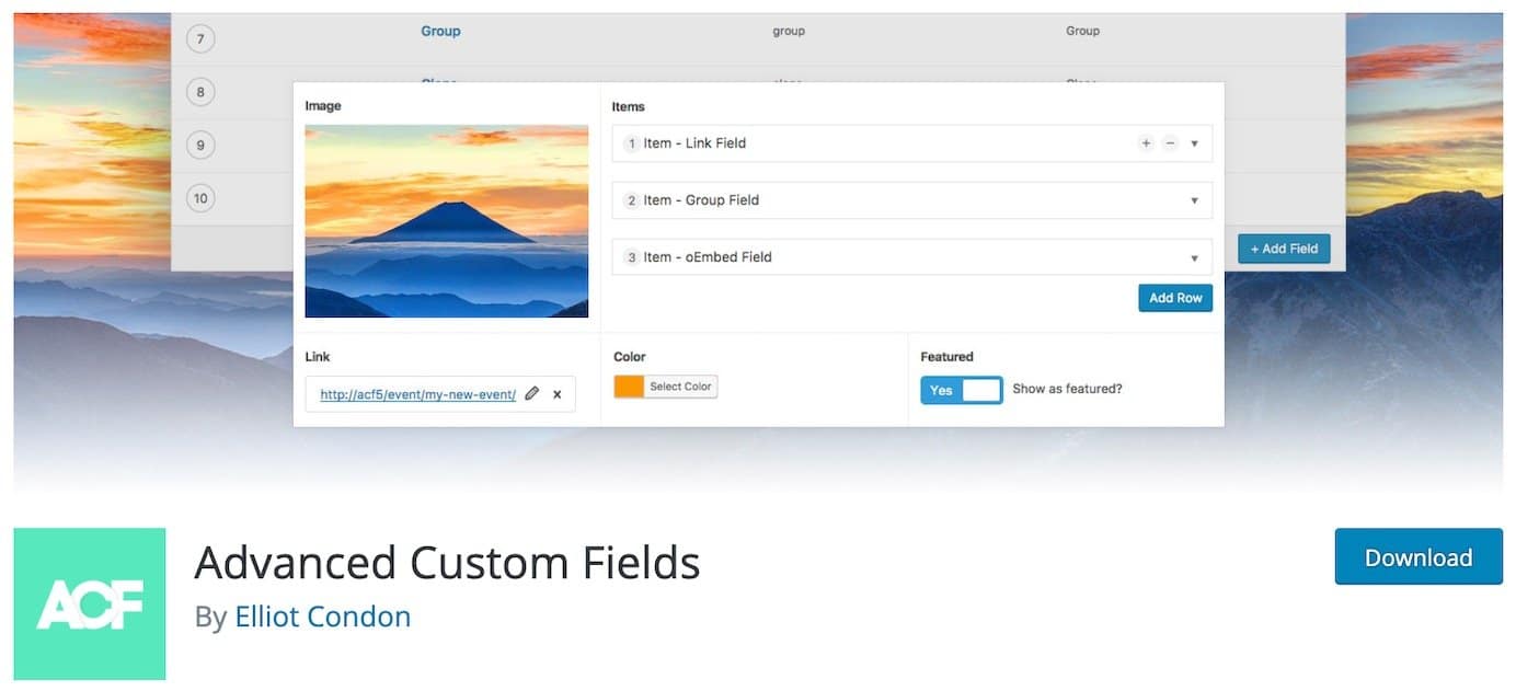 Complementos de WordPress para campos personalizados: Advanced Custom Fields