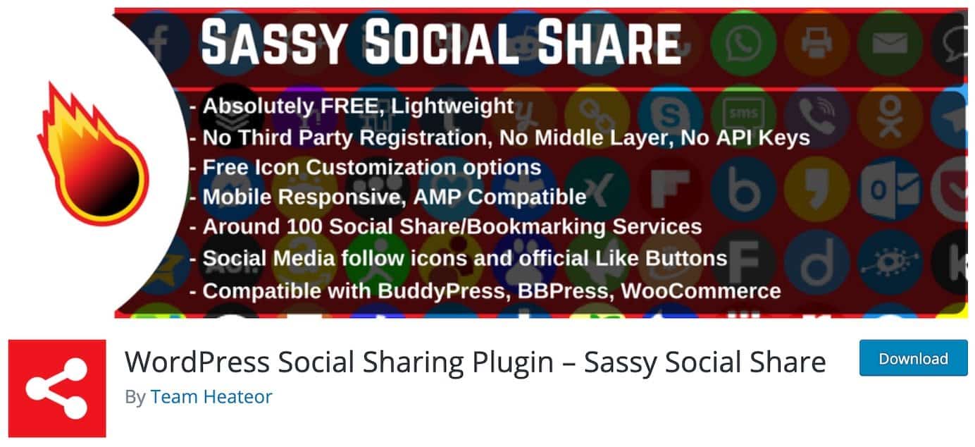 Contenedores de WordPress para compartir en redes sociales: Sassy Social Share