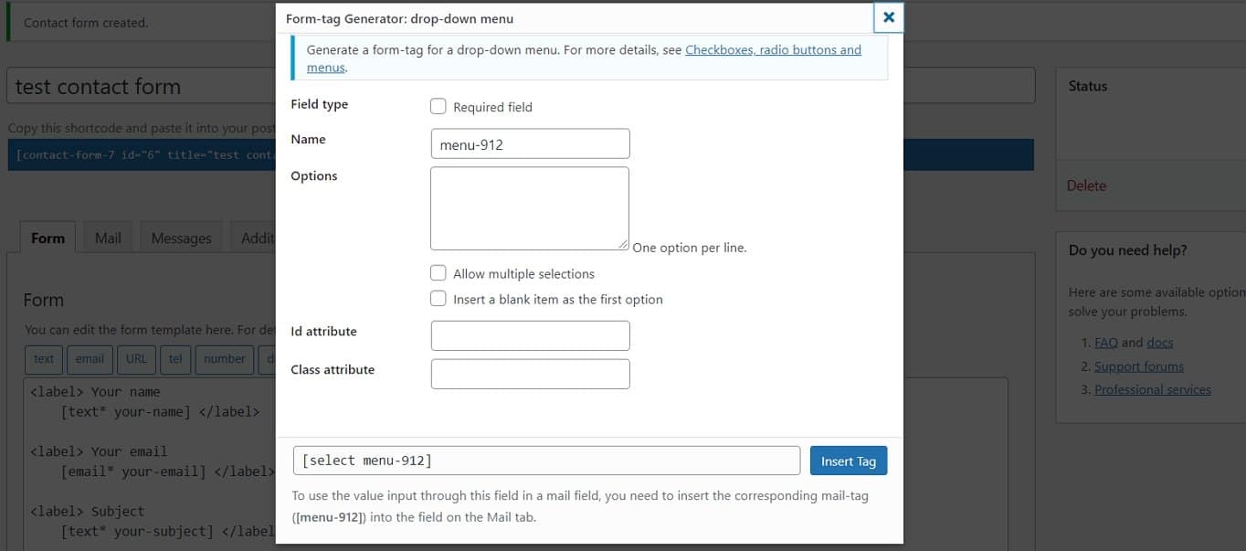 contact form 7 create drop-down menu